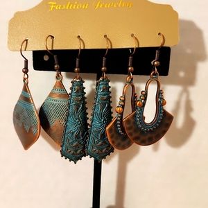 3 Pairs Copper and Teal earrings, NWT